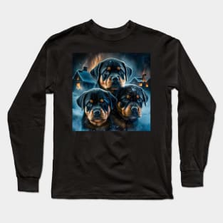 Rottweiler Puppies Surrounded With Fire Long Sleeve T-Shirt